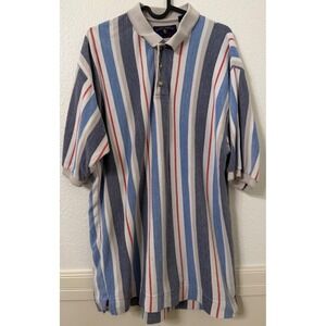 Apparel Workshop Mens XL Polo Shirt Vertical Stripe Blue Grey White Red Casual